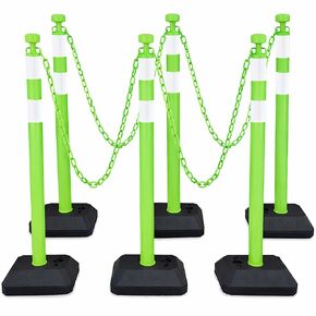 BESEA 6Pack 39inch Chain barriers with Weighted Base Black Traffic Safety Cones with 6.6' FEET Plastic Chain 2inch Reflective Collars Safety Barriers for Parking Lot Driving Training(Black) in Kuwait