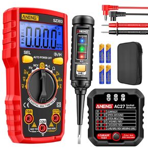 طقم اختبار كهربائي مزود بمقياس رقمي متعدد، جهاز اختبار جهد عدم التلامس، جهاز اختبار المخرج، نطاق جهد التيار المتردد/التيار المستمر، التيار، الاستمرارية، المقاومة، التردد، مكتشف نقطة التوقف، أدوات منزلية يمكنك صنعها بنفسك in Kuwait