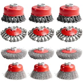 12 PCS Wire Wheel Brush for 4-1/2" Angle Grinder , 3" & 4" Carbon Steel Knotted /Crimped Wheels, 5/8"-11 UNC Threaded Arbor for Rust/Paint/Corrosion Removal & Polishing in Kuwait