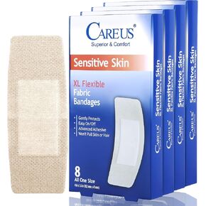 ضمادات لاصقة من السيليكون من CareUs للبشرة الحساسة، 1.6 × 4 بوصة، 32 قطعة كبيرة من القماش المرن، خالية من اللاتكس، ضمادات قابلة للتنفس ومضادة للحساسية لجروح الحساسية اللاصقة in Kuwait
