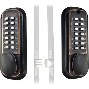 قفل باب مزلاج ميكانيكي بدون مفتاح من JOUNJIP [مغزل مسطح] - لوحات مفاتيح مزدوجة الجوانب للبوابات والأسوار والنوافذ - لا توجد بطارية ولا حاجة إلى طاقة (برونز مطلي بالزيت) - ليس مسمارًا مميتًا in Kuwait