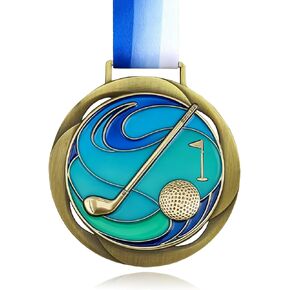 Golf Color Medal - 3.34 Inch Wide Tournament Medallion- GOlympic Style Winner Medals Gold & Stripes Neck Ribbon for Kids Adults Sports Tournament in Kuwait