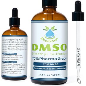 DMSO Liquid 70% with Demineralized Water 30%, Dimethyl Sulfoxide for Joint & Muscle, Low Odor, Fast Absorbing, 3.4 fl oz Glass Dropper Bottle in Kuwait