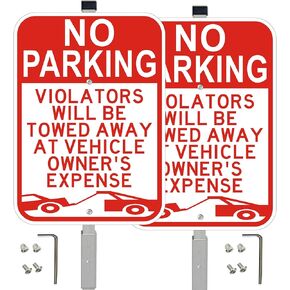2 Pack No Parking Sign with 36" Metal Stakes, 14x10 inches Reflective Aluminum Sign, Fade Resistant/Waterproof, Violators Will Be Towed Warning in Saudi Arabia
