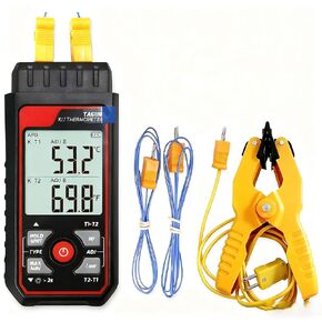 Thermocouple Thermometer, Digital Dual-Channel Thermometer(-328°F ~ 2501°F) with 1 HVAC Temperature Clamp and 2 Wired Thermocouple Probes, HVAC Temperature Meter with ADJ Compensation for K/J Type in Kuwait