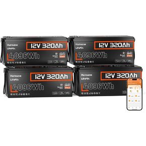 بطارية ليثيوم HumsiENK 12V 320Ah LiFePO4 مع بلوتوث، 250A BMS، 15000+ دورات 300Ah(320Ah) بطارية LiFePO4، IP65 وحماية درجة الحرارة المنخفضة، طاقة 4096Wh مثالية للمركبات الترفيهية خارج الشبكة والقوارب والطاقة الشمسية in Kuwait