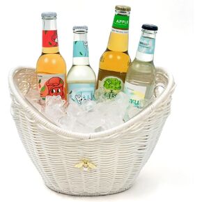 دلو ثلج من ليكسنيك مع فتحة مقبض، تصميم سلة مزدوجة الطبقات منسوجة وأكريليك، دلو ثلج نبيذ الشمبانيا سعة 4 لتر لبار الكوكتيل، والحفلات، والنزهات - مضاد للتجمد ومضاد لتسرب الماء (الروطان) in Kuwait