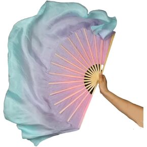 Belly Dance Fans Belly Dance Fan Veil Real Silk Two Layers Short Fan Dream Color Light Weight Gradient for Folk Dance in Saudi Arabia