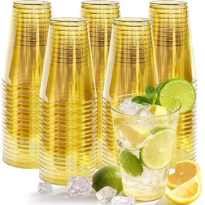 12 oz Clear Plastic Cups Disposable Gold Plastic Cocktail Glasses 50 Pack Drinking Disposable Wine Cups for Party Birthday Wedding Graduation in Saudi Arabia