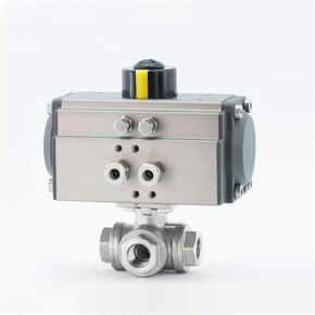 3/8 "ثلاث قطع منصة عالية هوائي من الفولاذ المقاوم للصدأ لولبة داخلية صمام كروي ثلاثي الاتجاه T-Type L-Type Ball Valve (L Type) in Kuwait