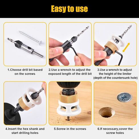 4 Pcs Carbide Countersink Drill Bit Set for Wood, 4-Flute Woodworking Countersink Drill Bit Set with Adjustable Low Friction Depth Stop, Carbide Bits with Stop Collar (2.8/3.2/3.5/4mm) in Saudi Arabia