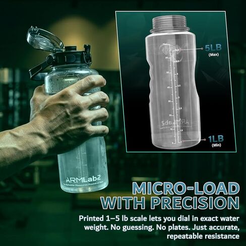 Barbottle, Gym Water Bottle with Measurement Scale, 1-5 lb Water Weight Capacity, Wide Mouth Flip Top Lid with Carry Loop, Forearm Roller 2.0 Compatible in Saudi Arabia