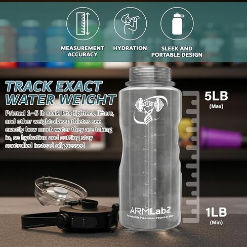 Barbottle, Gym Water Bottle with Measurement Scale, 1-5 lb Water Weight Capacity, Wide Mouth Flip Top Lid with Carry Loop, Forearm Roller 2.0 Compatible in Saudi Arabia