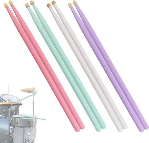 4 أزواج ملونة من أعواد الطبول من خشب القيقب بطرف قطرة ماء 5A للتدرب على مجموعة الطبول/الفخ والطبول الإلكترونية، أخضر/وردي/أرجواني/أبيض in Kuwait