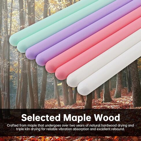 4 أزواج ملونة من أعواد الطبول من خشب القيقب بطرف قطرة ماء 5A للتدرب على مجموعة الطبول/الفخ والطبول الإلكترونية، أخضر/وردي/أرجواني/أبيض in Kuwait