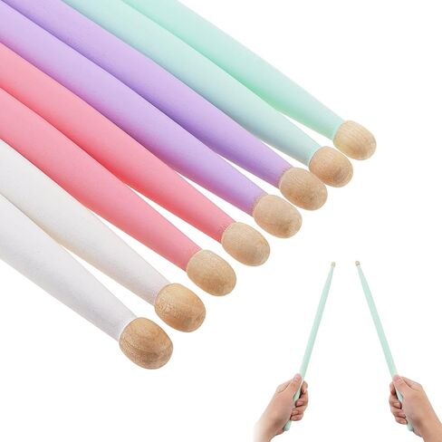 4 أزواج ملونة من أعواد الطبول من خشب القيقب بطرف قطرة ماء 5A للتدرب على مجموعة الطبول/الفخ والطبول الإلكترونية، أخضر/وردي/أرجواني/أبيض in Kuwait