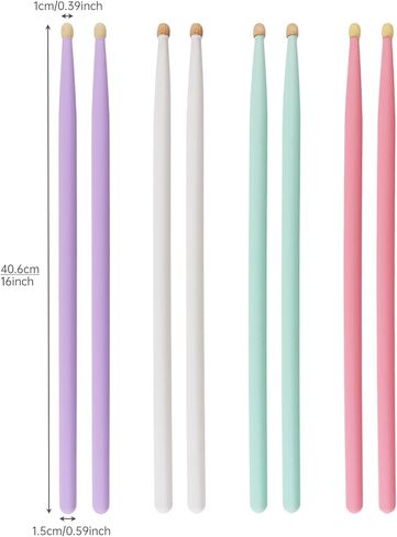 4 أزواج ملونة من أعواد الطبول من خشب القيقب بطرف قطرة ماء 5A للتدرب على مجموعة الطبول/الفخ والطبول الإلكترونية، أخضر/وردي/أرجواني/أبيض in Kuwait