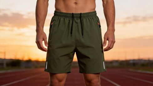 Men's Quick Dry Athletic Shorts with Zipper Pockets Elastic Waist Drawstring Workout Shorts for Running Gym in Saudi Arabia