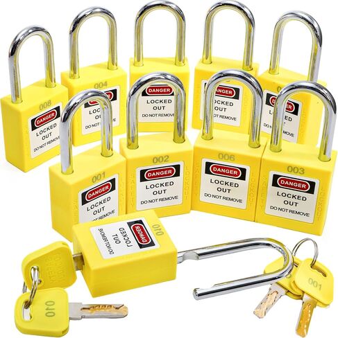 WUWEOT 10 عبوات من أقفال Tagout للقفل، أقفال Loto مختلفة ذات مفاتيح، أقفال كهربائية صفراء للخارج مع مفتاحين لكل قفل لمحطات وأجهزة وضع علامات القفل (متوافقة مع OSHA) in Kuwait
