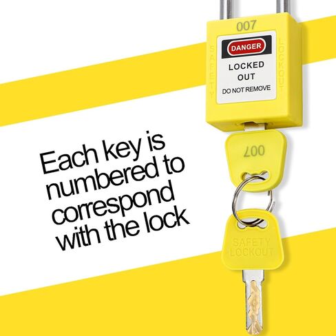WUWEOT 10 عبوات من أقفال Tagout للقفل، أقفال Loto مختلفة ذات مفاتيح، أقفال كهربائية صفراء للخارج مع مفتاحين لكل قفل لمحطات وأجهزة وضع علامات القفل (متوافقة مع OSHA) in Kuwait