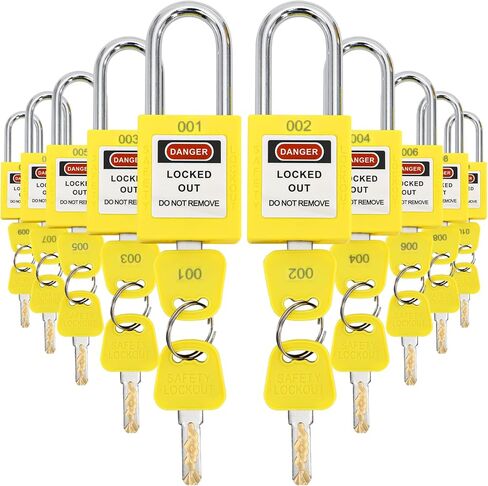 WUWEOT 10 عبوات من أقفال Tagout للقفل، أقفال Loto مختلفة ذات مفاتيح، أقفال كهربائية صفراء للخارج مع مفتاحين لكل قفل لمحطات وأجهزة وضع علامات القفل (متوافقة مع OSHA) in Kuwait