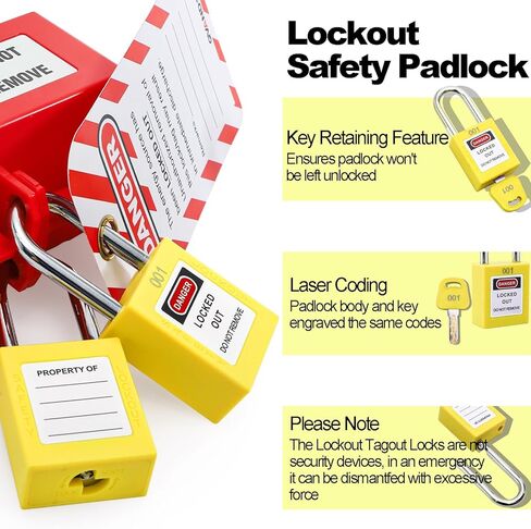 WUWEOT 10 عبوات من أقفال Tagout للقفل، أقفال Loto مختلفة ذات مفاتيح، أقفال كهربائية صفراء للخارج مع مفتاحين لكل قفل لمحطات وأجهزة وضع علامات القفل (متوافقة مع OSHA) in Kuwait