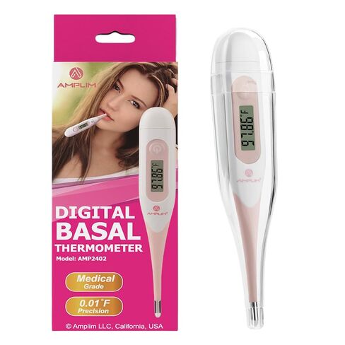 Amplim Digital Basal Thermometer, Medical Grade Accurate BBT for Ovulation Tracking, 1/100th Degree High Precision Fertility Prediction, 60-Sec Read, Memory Recall, Flexible Waterproof Tip, Pink in Saudi Arabia