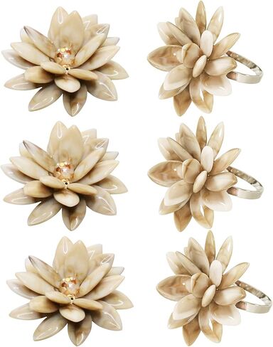 Marble Napkin Rings Set of 6, Succulent Beige Shell Flower Ring Napkin Holder, Bohu Rustic Coastal Table Decoration for Family Gathering, Thanksgiving Day, Christmas Day Kitchen Table Decor in Saudi Arabia