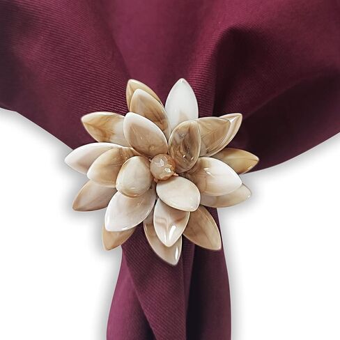 Marble Napkin Rings Set of 6, Succulent Beige Shell Flower Ring Napkin Holder, Bohu Rustic Coastal Table Decoration for Family Gathering, Thanksgiving Day, Christmas Day Kitchen Table Decor in Saudi Arabia
