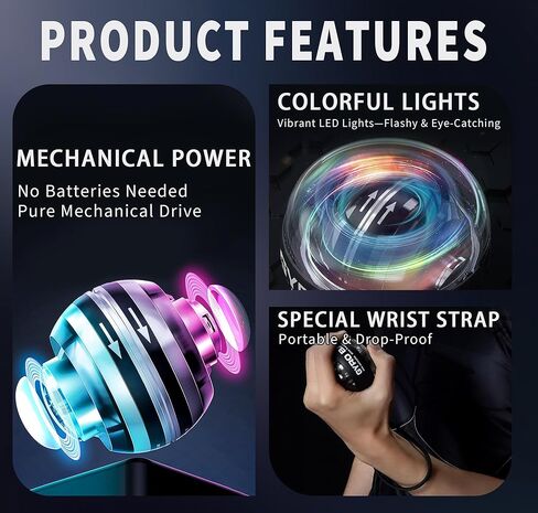 Torque Ball Hand Exercise, Grip Strengthen Trainer Wrist Ball, Power Gyro Ball with LED Lighting, Hand Finger Forearm Grip Strengthener in Saudi Arabia