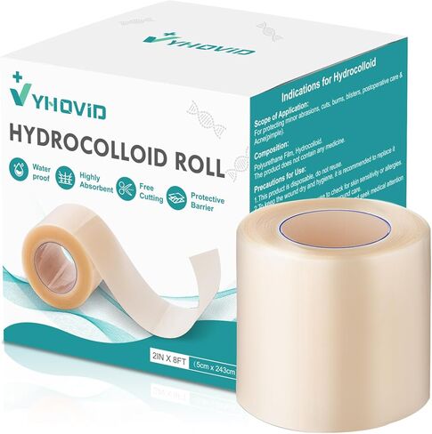 Hydrocolloid Roll for Wound Care, Hydrocolloid Patch Bandages with Self-Adhesive, Bed Sore Bandages, Highly Absorbent for Burn, Blister, Acne Care, Sterile and Waterproof (3in x 8ft) in Kuwait