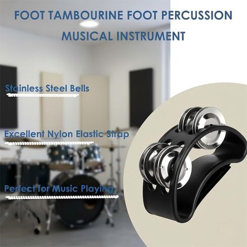 مجموعة 11 قطعة من الدف الأسود للبالغين - دف نصف قمر، قدم مع أجراس، أجراس المعصم، هزازات البيض، أعواد إيقاع خشبية، زوج من الماراكا، مجموعة أدوات قرع يدوية للحفلات، KTV in Kuwait