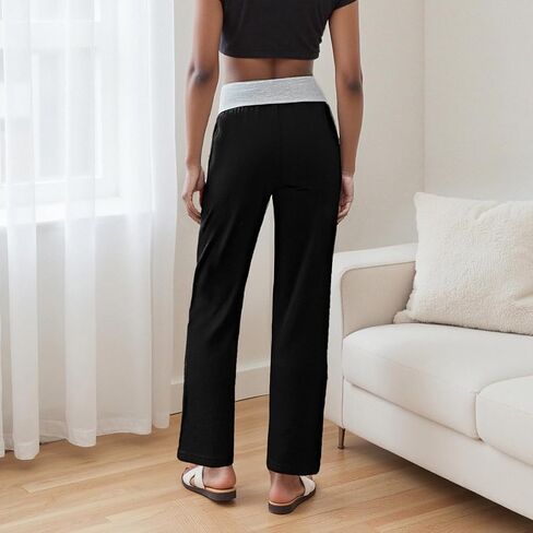 OAKFashion Womens Wide Leg Fold Over Flare Pants Casual Lounge Yoga Leggings Y2K Sweatpants Workout Stretch Bell Bottom in Saudi Arabia