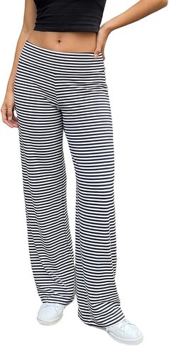 OAKFashion Womens Wide Leg Fold Over Flare Pants Casual Lounge Yoga Leggings Y2K Sweatpants Workout Stretch Bell Bottom in Saudi Arabia