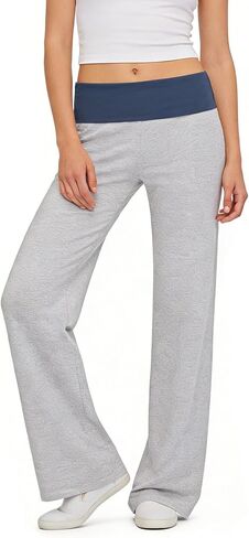 OAKFashion Womens Wide Leg Fold Over Flare Pants Casual Lounge Yoga Leggings Y2K Sweatpants Workout Stretch Bell Bottom in Saudi Arabia