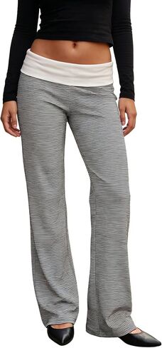 OAKFashion Womens Wide Leg Fold Over Flare Pants Casual Lounge Yoga Leggings Y2K Sweatpants Workout Stretch Bell Bottom in Saudi Arabia