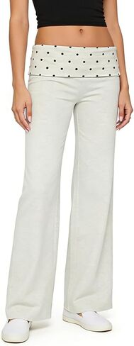 OAKFashion Womens Wide Leg Fold Over Flare Pants Casual Lounge Yoga Leggings Y2K Sweatpants Workout Stretch Bell Bottom in Saudi Arabia