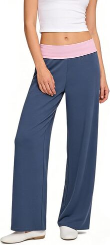 OAKFashion Womens Wide Leg Fold Over Flare Pants Casual Lounge Yoga Leggings Y2K Sweatpants Workout Stretch Bell Bottom in Saudi Arabia
