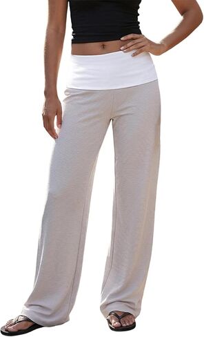 OAKFashion Womens Wide Leg Fold Over Flare Pants Casual Lounge Yoga Leggings Y2K Sweatpants Workout Stretch Bell Bottom in Saudi Arabia
