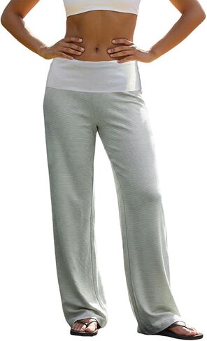 OAKFashion Womens Wide Leg Fold Over Flare Pants Casual Lounge Yoga Leggings Y2K Sweatpants Workout Stretch Bell Bottom in Saudi Arabia