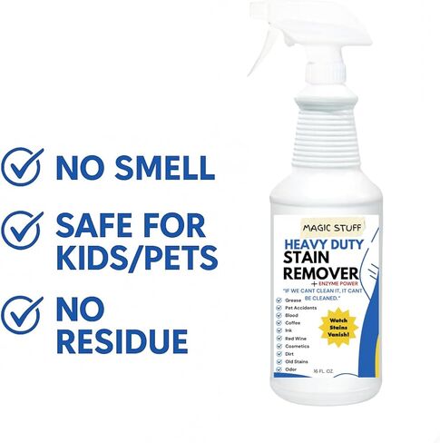 Magic Stuff Heavy Duty Stain Remover - Enzyme-Powered Carpet & Upholstery Cleaner - Eliminates Pet Urine, Odor, Wine, Coffee, Grease, and Deep Set Stains - No rinse, Odor Free, Kid & Pet Safe Formula in Saudi Arabia