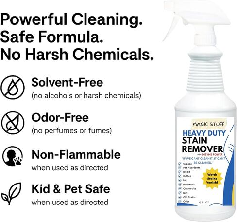 Magic Stuff Heavy Duty Stain Remover - Enzyme-Powered Carpet & Upholstery Cleaner - Eliminates Pet Urine, Odor, Wine, Coffee, Grease, and Deep Set Stains - No rinse, Odor Free, Kid & Pet Safe Formula in Saudi Arabia
