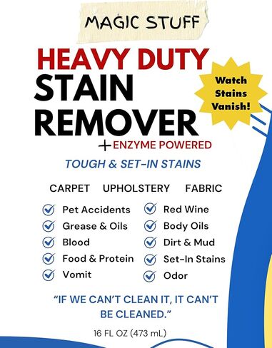 Magic Stuff Heavy Duty Stain Remover - Enzyme-Powered Carpet & Upholstery Cleaner - Eliminates Pet Urine, Odor, Wine, Coffee, Grease, and Deep Set Stains - No rinse, Odor Free, Kid & Pet Safe Formula in Saudi Arabia