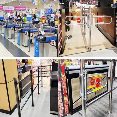 Supermarket Cashier Counter Safety Gate - Spring-Loaded One-Way Door Automatic Closing Metal Swing Gate for Warehouse Mall Shopping - Silver 200x100cm X 6.3cm in Saudi Arabia
