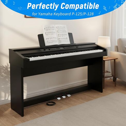 حامل لوحة مفاتيح البيانو الخشبي L125B متوافق مع لوحة مفاتيح البيانو الرقمية Yamaha P-125/P-128، مع وحدة بيانو تقليدية ذات 3 دواسات، تصميم عالي التحمل، أسود كلاسيكي in Kuwait