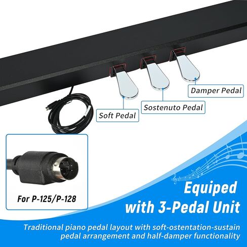 حامل لوحة مفاتيح البيانو الخشبي L125B متوافق مع لوحة مفاتيح البيانو الرقمية Yamaha P-125/P-128، مع وحدة بيانو تقليدية ذات 3 دواسات، تصميم عالي التحمل، أسود كلاسيكي in Kuwait