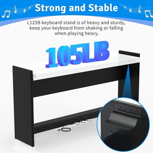 حامل لوحة مفاتيح البيانو الخشبي L125B متوافق مع لوحة مفاتيح البيانو الرقمية Yamaha P-125/P-128، مع وحدة بيانو تقليدية ذات 3 دواسات، تصميم عالي التحمل، أسود كلاسيكي in Kuwait