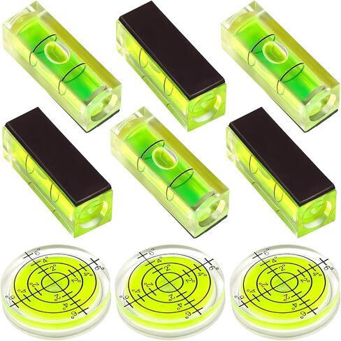 Auniwaig 9 Pcs Small Bubble Spirit Level, Mini Magnetic Square Bubble Levels, Circular Spirit Measuring Tools for Balancing Picture Hanging, Camera, Turntable, Tripod, Frame, Drill, 10x10x29mm, 32x7mm in Saudi Arabia