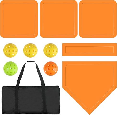 Baseball & Softball 5 Piece Base Set, Rubber Field Bases for Kids & Adults, with 5 Piece Training Balls and Storage Bag, Throw Down Base for Backyard Teeball, School Kickball Practice in Saudi Arabia