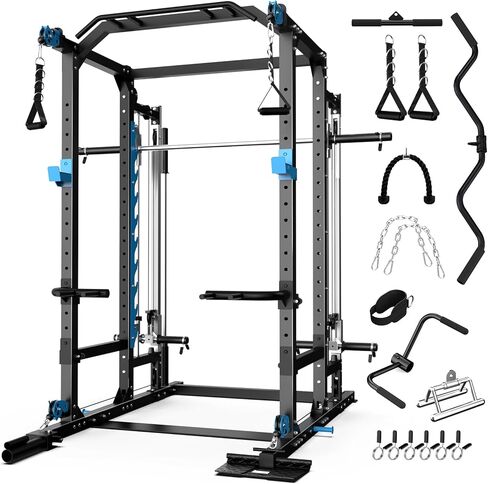 Power Cage with Cable Crossover/Smith Machine System LAT-Pull Down System Power Rack Squat Rack Training Attachments for Home Gym in Kuwait